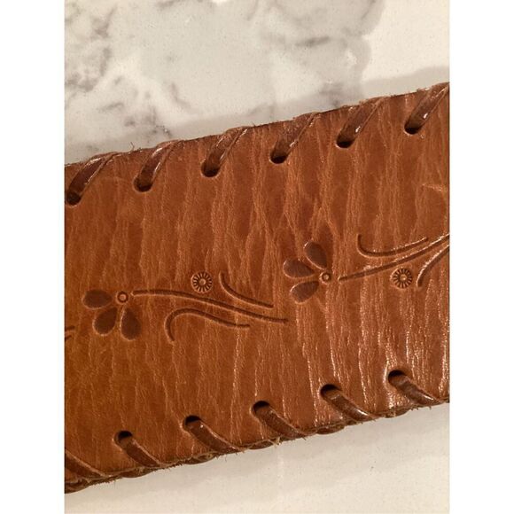 Sax Fifth Avenue Leather Brown Belt Sz S Braided Trim Embossed - Picture 8 of 8